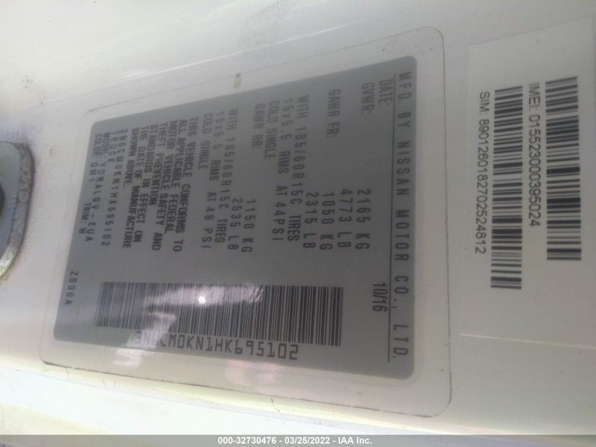 2017 NISSAN NV200 COMPACT CARGO SV 3N6CM0KN1HK695102