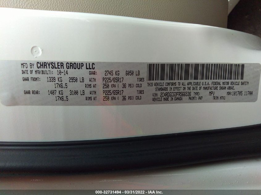 2015 DODGE GRAND CARAVAN SXT 2C4RDGCG3FR566536