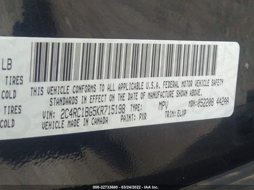 2019 CHRYSLER PACIFICA TOURING L 2C4RC1BG5KR715198