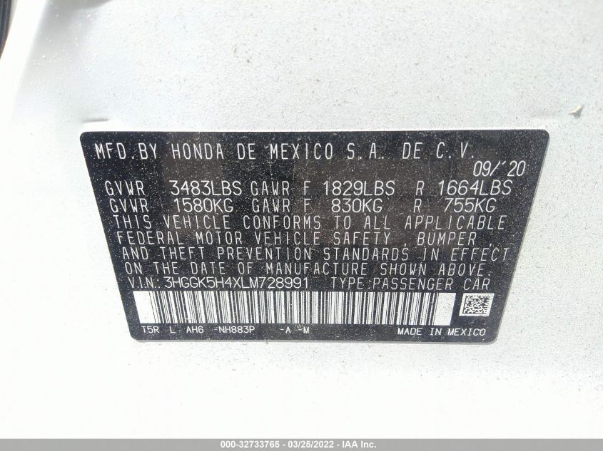 2020 HONDA FIT LX 3HGGK5H4XLM728991