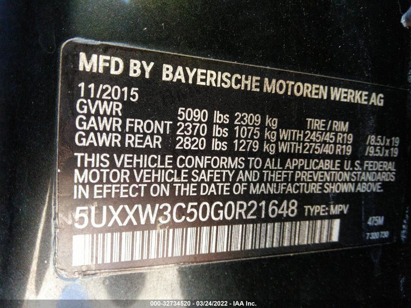 2016 BMW X4 XDRIVE28I 5UXXW3C50G0R21648