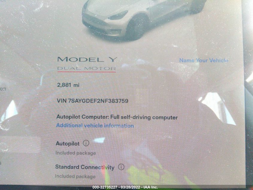 2022 TESLA MODEL Y PERFORMANCE 7SAYGDEF2NF383759