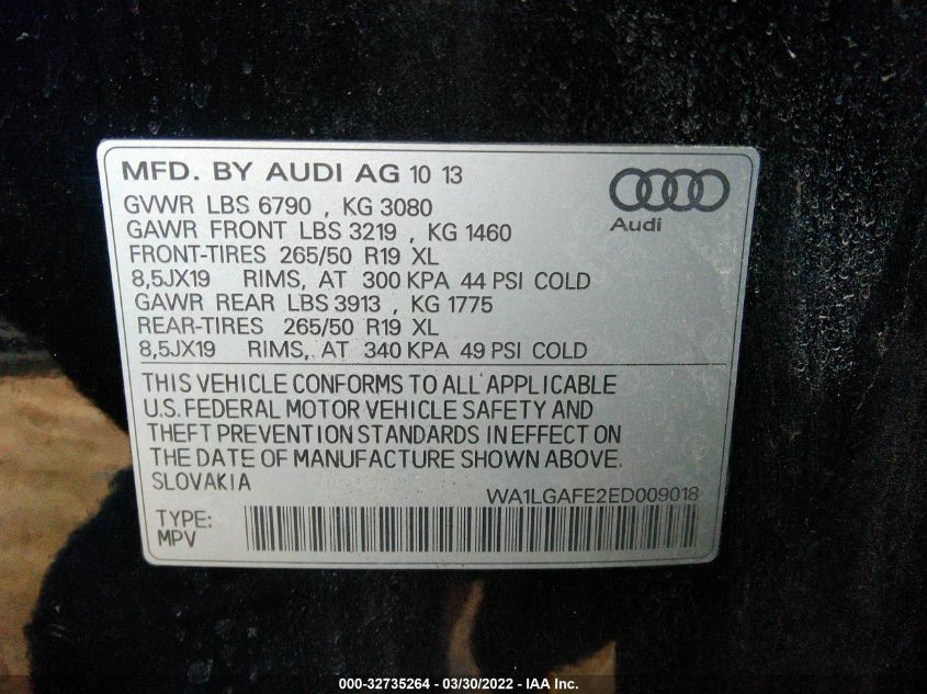 2014 AUDI Q7 3.0T PREMIUM PLUS WA1LGAFE2ED009018