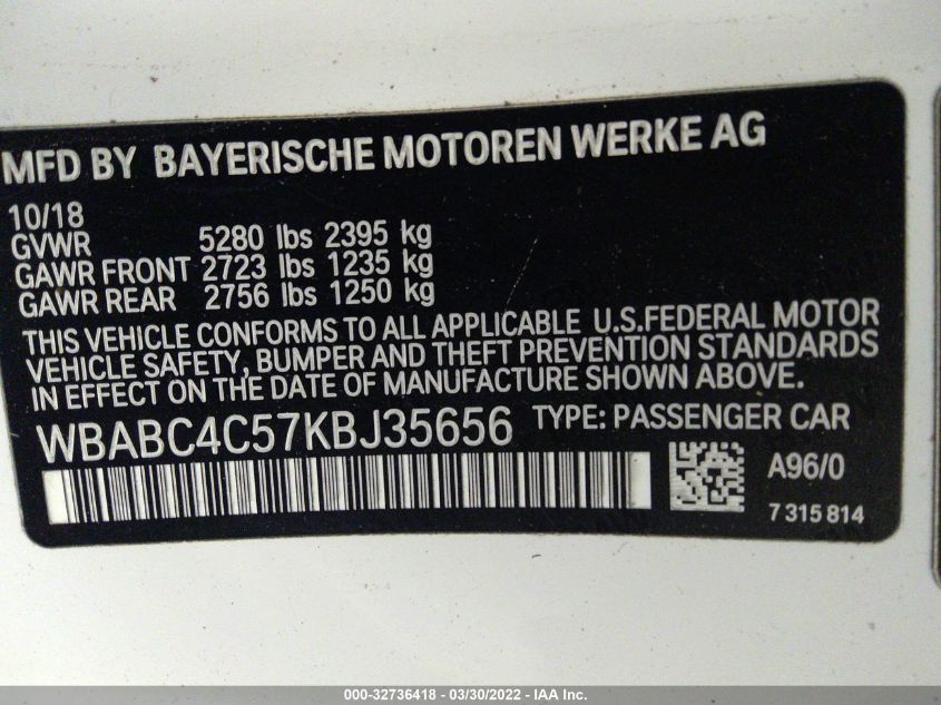 2019 BMW 8 SERIES M850I XDRIVE WBABC4C57KBJ35656