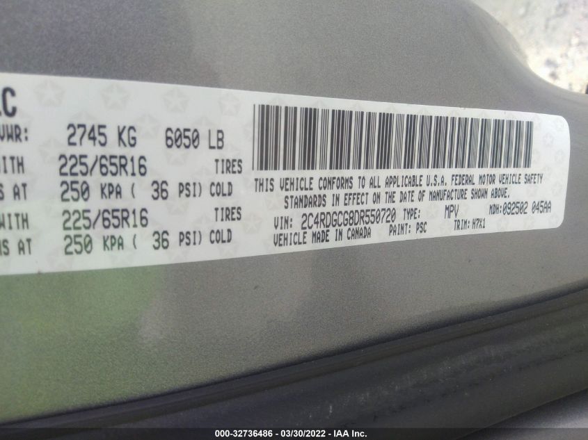 2013 DODGE GRAND CARAVAN SXT 2C4RDGCG8DR550720