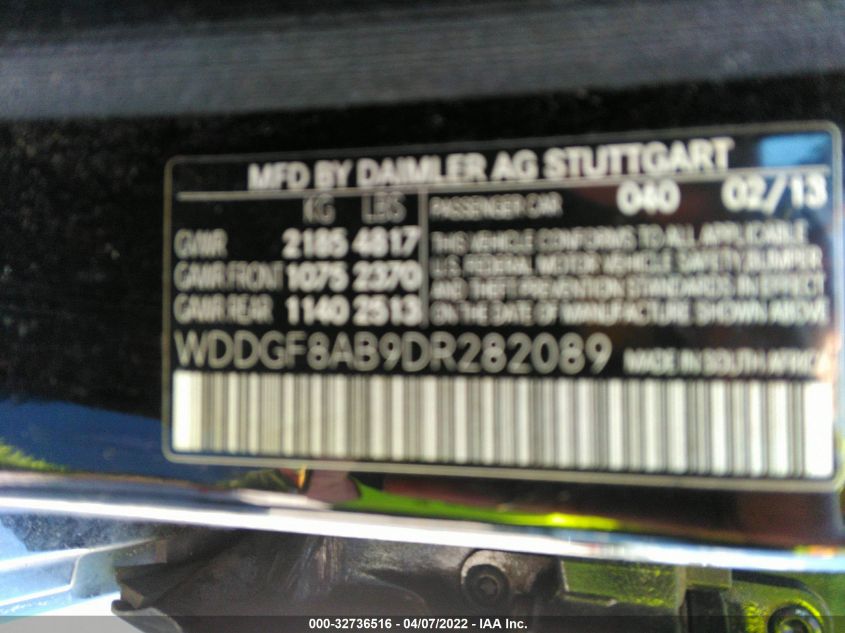 2013 MERCEDES-BENZ C-CLASS C 300 WDDGF8AB9DR282089