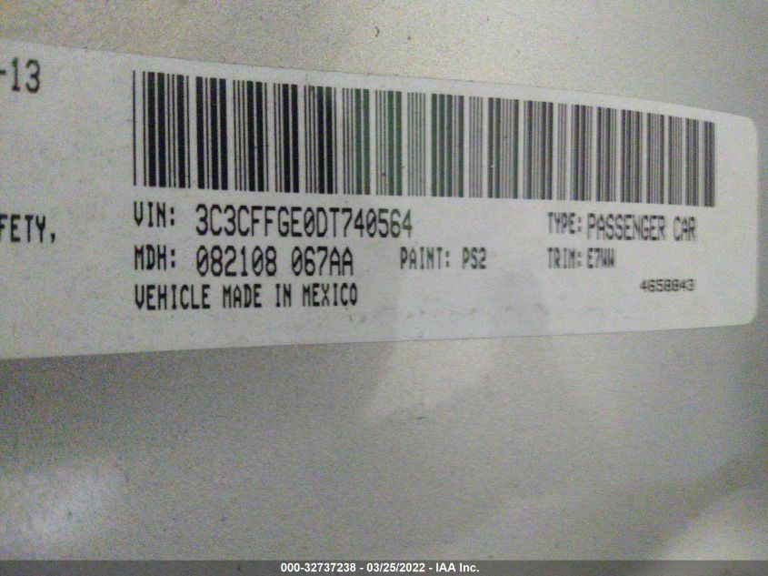 2013 FIAT 500E BATTERY ELECTRIC 3C3CFFGE0DT740564
