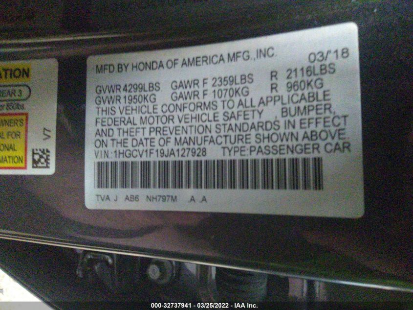 2018 HONDA ACCORD SEDAN LX 1.5T 1HGCV1F19JA127928