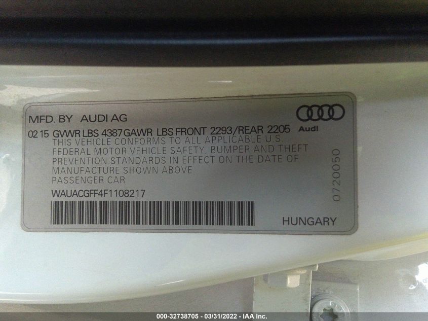 2015 AUDI A3 1.8T PREMIUM WAUACGFF4F1108217