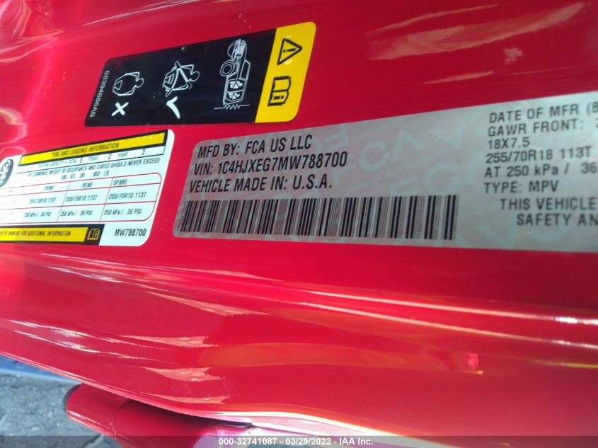 2021 JEEP WRANGLER UNLIMITED SAHARA 1C4HJXEG7MW788700