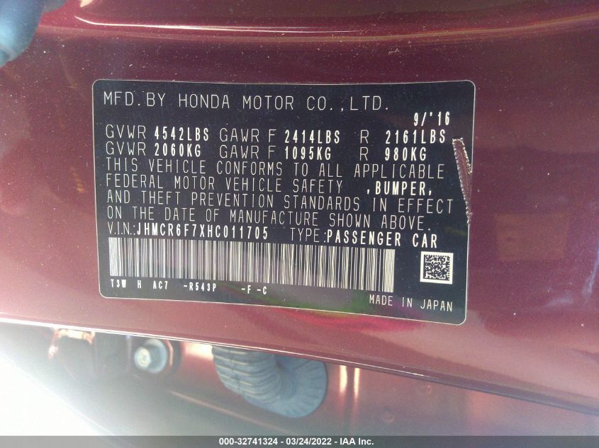 2017 HONDA ACCORD HYBRID TOURING JHMCR6F7XHC011705