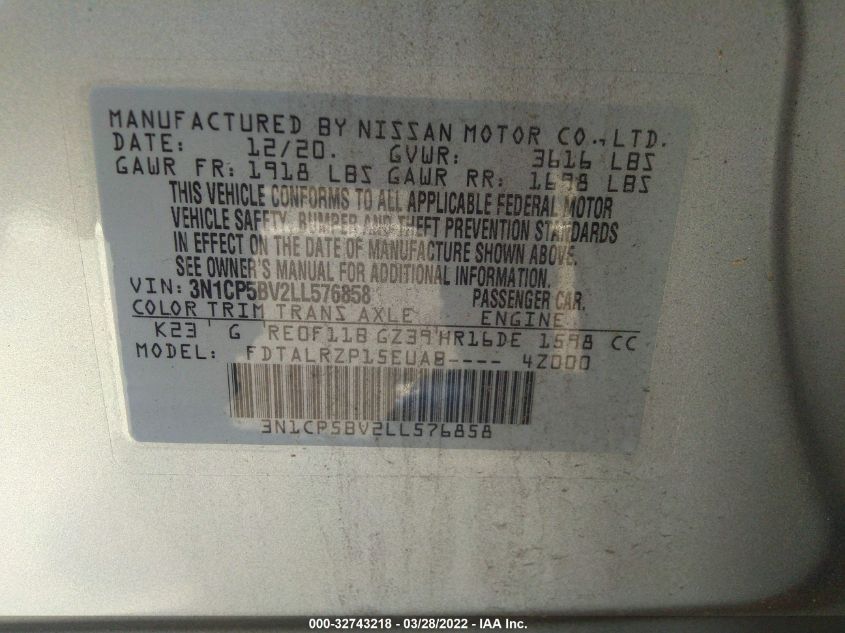 2020 NISSAN KICKS S 3N1CP5BV2LL576858