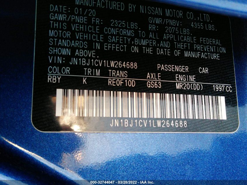 2020 NISSAN ROGUE SPORT SV JN1BJ1CV1LW264688