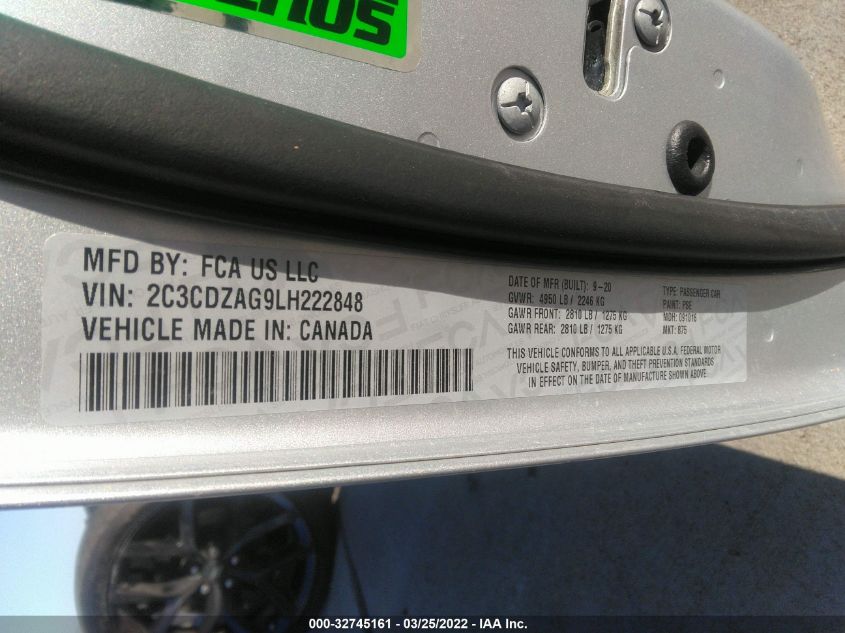 2020 DODGE CHALLENGER SXT 2C3CDZAG9LH222848
