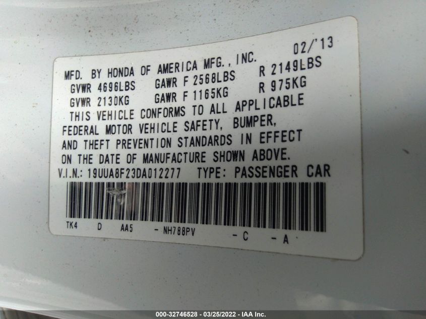 2013 ACURA TL 19UUA8F23DA012277