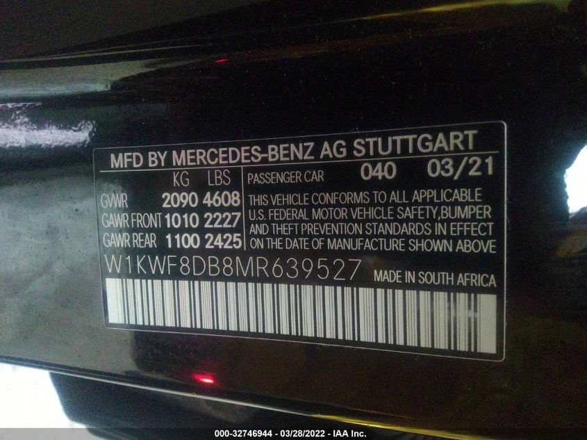 2021 MERCEDES-BENZ C-CLASS C 300 W1KWF8DB8MR639527