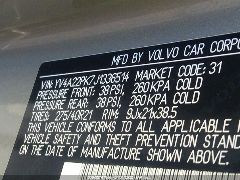 2018 VOLVO XC90 MOMENTUM YV4A22PK7J1336514