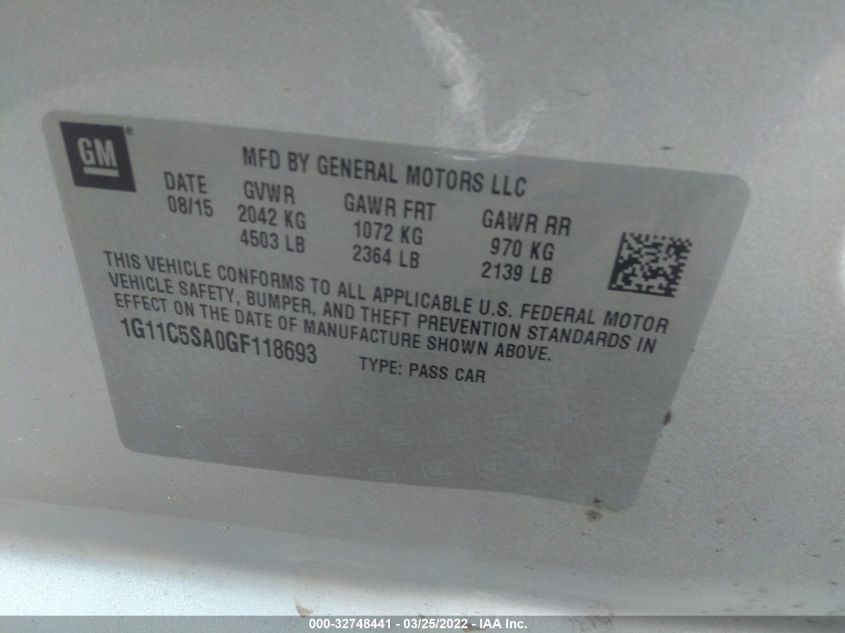 2016 CHEVROLET MALIBU LIMITED LT 1G11C5SA0GF118693