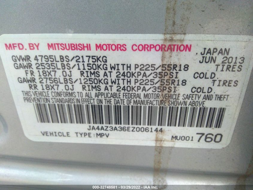 2014 MITSUBISHI OUTLANDER SE JA4AZ3A36EZ006144