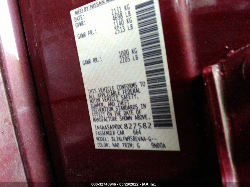 2013 NISSAN MAXIMA 3.5 SV 1N4AA5AP0DC827582
