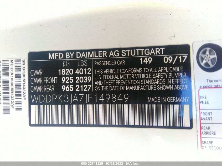 2018 MERCEDES-BENZ SLC SLC 300 WDDPK3JA7JF149849