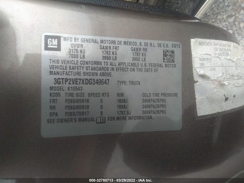 2013 GMC SIERRA 1500 SLE 3GTP2VE7XDG349647