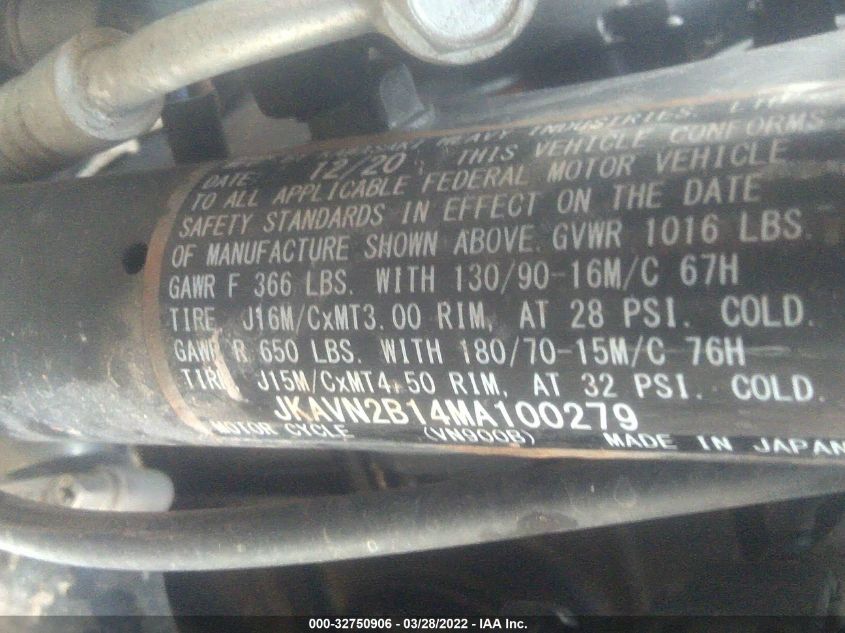 2021 KAWASAKI VN900 B JKAVN2B14MA100279