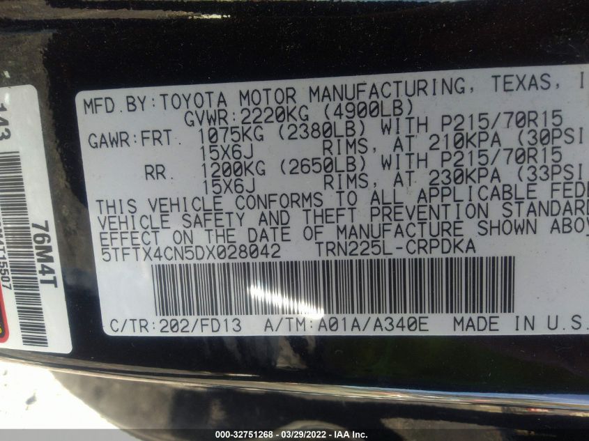 2013 TOYOTA TACOMA 5TFTX4CN5DX028042