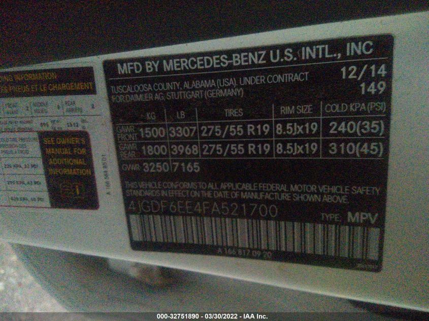 2015 MERCEDES-BENZ GL-CLASS GL 450 4JGDF6EE4FA521700