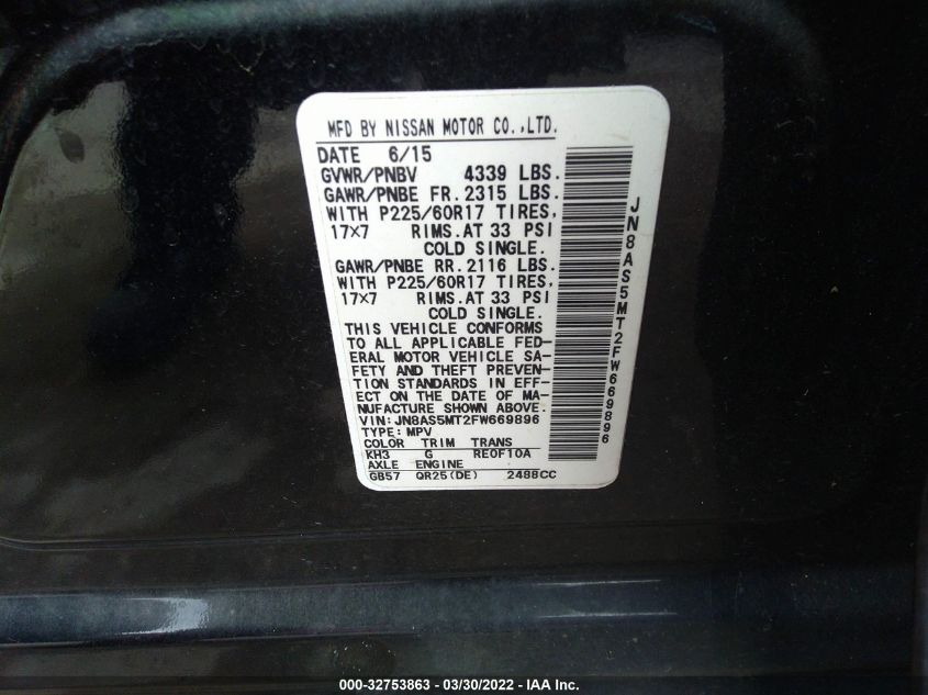2015 NISSAN ROGUE SELECT S JN8AS5MT2FW669896
