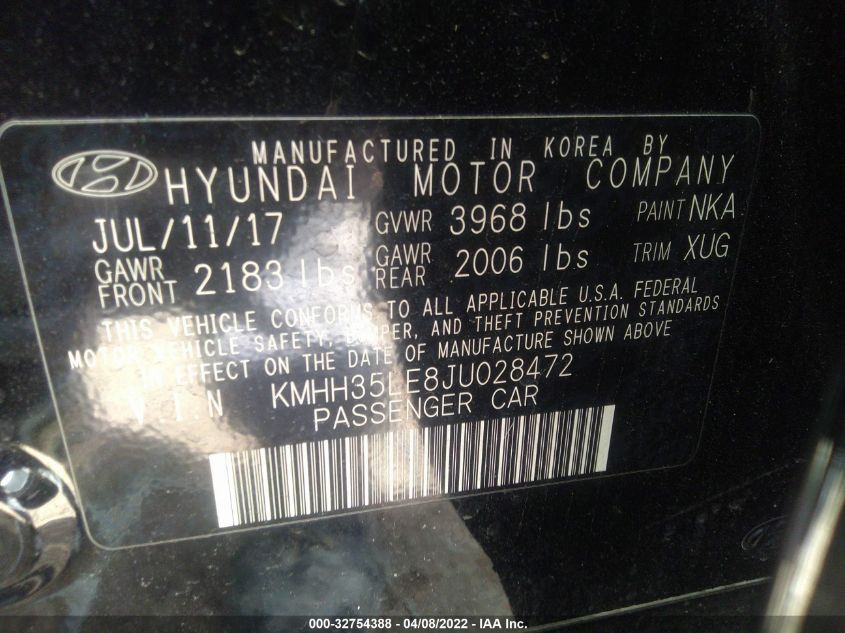 2018 HYUNDAI ELANTRA GT KMHH35LE8JU028472