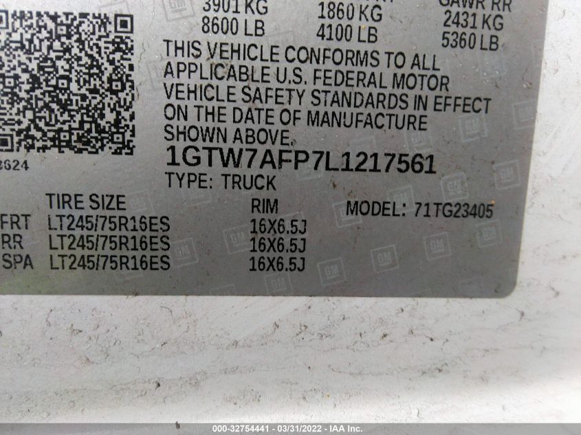 2020 GMC SAVANA CARGO VAN 1GTW7AFP7L1217561