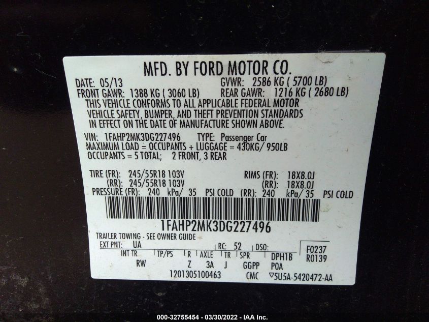 2013 FORD SEDAN POLICE INTERCEPTOR 1FAHP2MK3DG227496