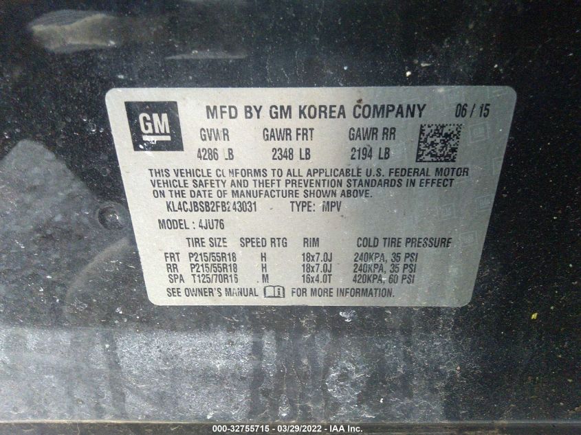 2015 BUICK ENCORE CONVENIENCE KL4CJBSB2FB243031