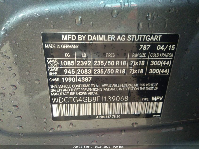2015 MERCEDES-BENZ GLA-CLASS 250 4MATIC WDCTG4GB8FJ139068