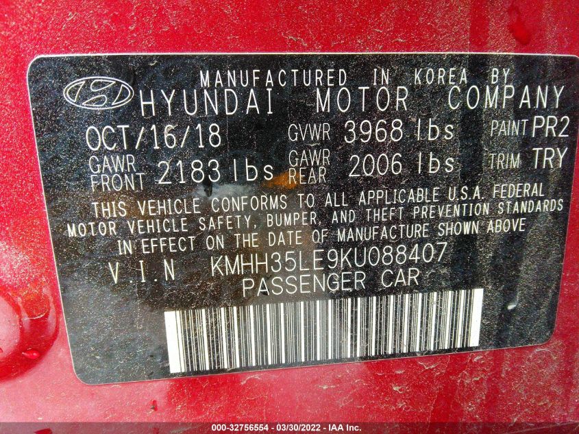 2019 HYUNDAI ELANTRA GT KMHH35LE9KU088407