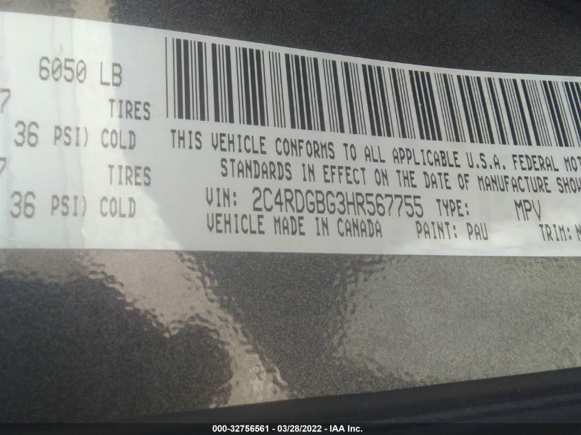2017 DODGE GRAND CARAVAN SE PLUS 2C4RDGBG3HR567755