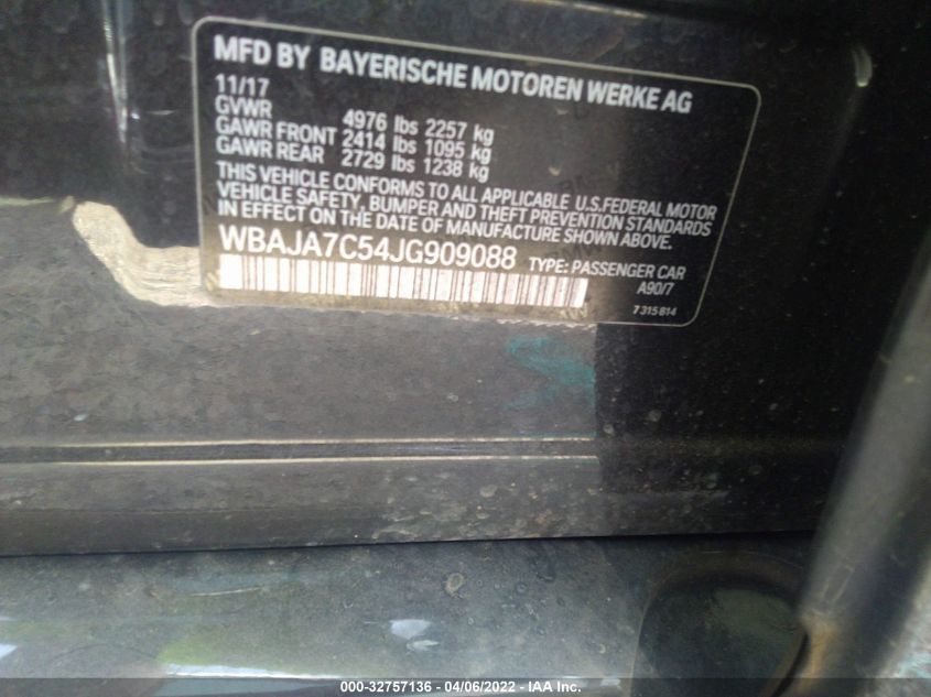 2018 BMW 5 SERIES 530I XDRIVE WBAJA7C54JG909088