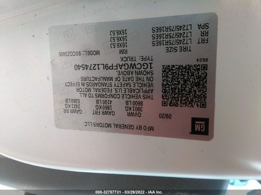 2020 CHEVROLET EXPRESS CARGO VAN 1GCWGAFP9L1274540