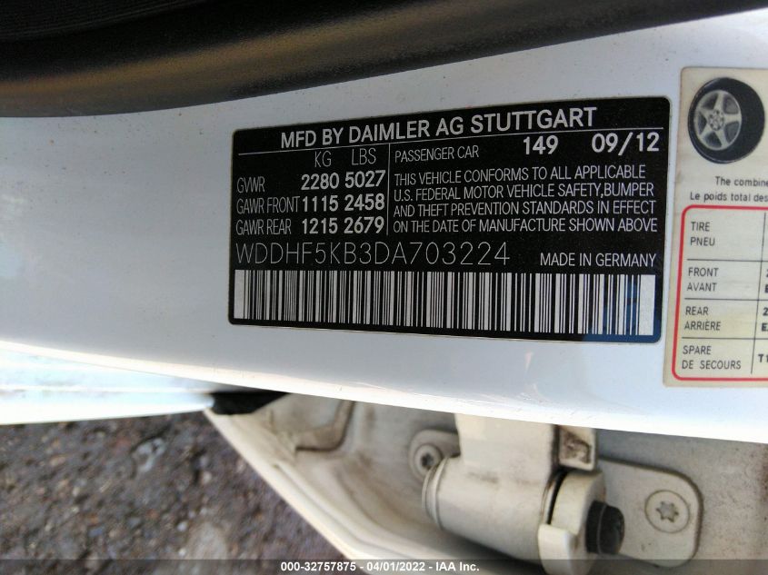 2013 MERCEDES-BENZ E-CLASS E 350 WDDHF5KB3DA703224