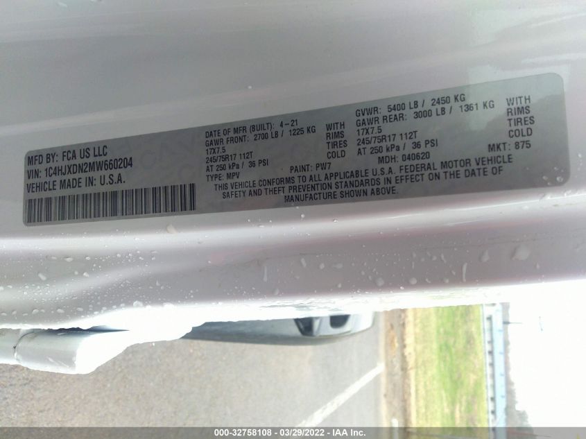 2021 JEEP WRANGLER UNLIMITED SPORT 1C4HJXDN2MW660204
