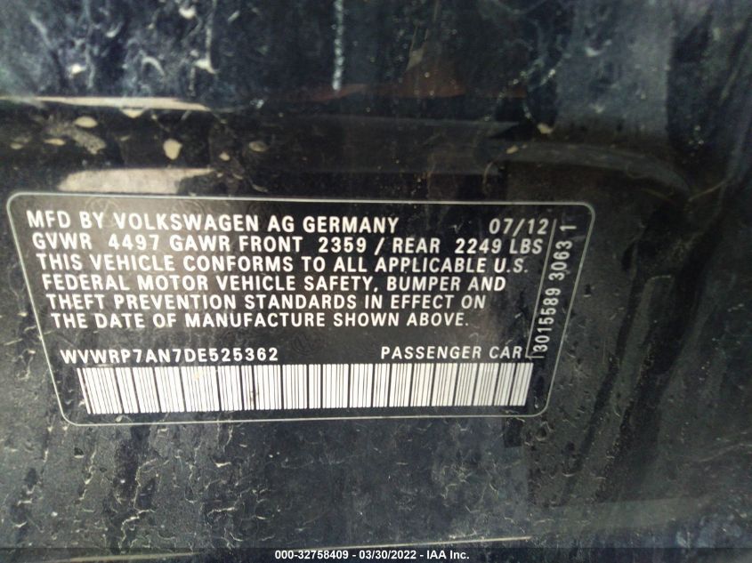 2013 VOLKSWAGEN CC LUX WVWRP7AN7DE525362