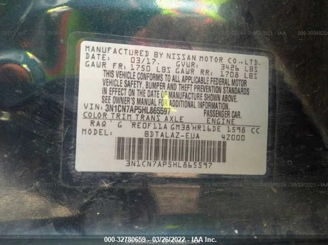 2017 NISSAN VERSA SEDAN S PLUS 3N1CN7AP5HL865597