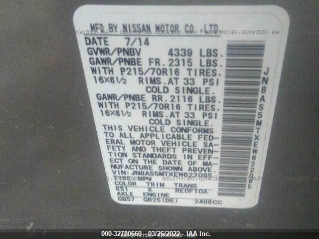 2014 NISSAN ROGUE SELECT S JN8AS5MTXEW622095