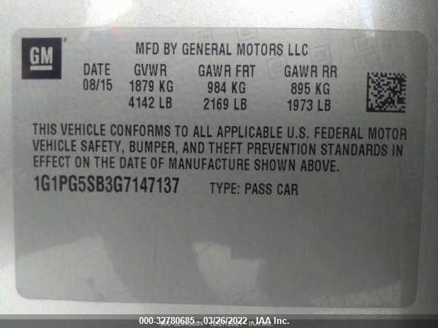 2016 CHEVROLET CRUZE LIMITED LTZ 1G1PG5SB3G7147137