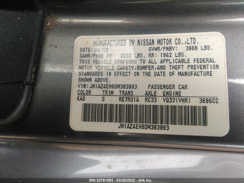2013 NISSAN 370Z JN1AZ4EH6DM383993