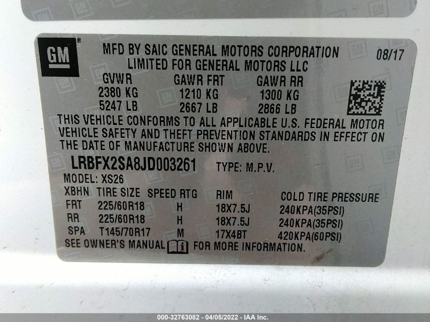 2018 BUICK ENVISION ESSENCE LRBFX2SA8JD003261
