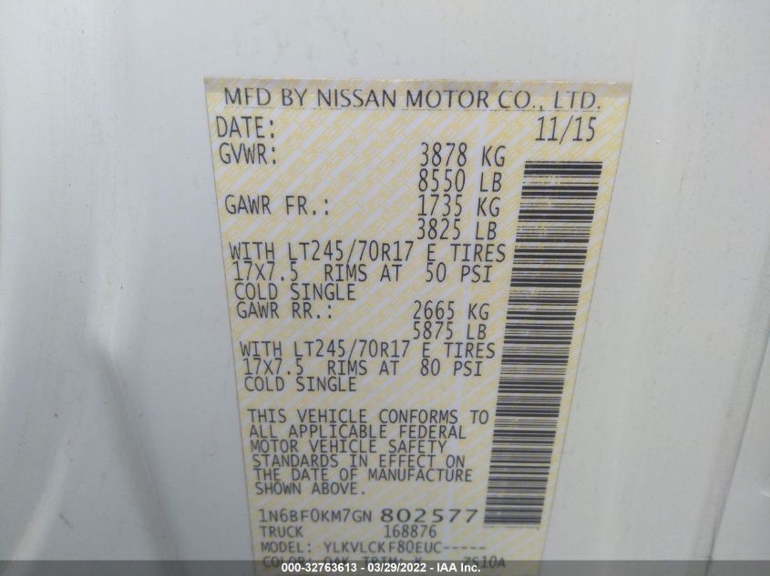 2016 NISSAN NV SV/S 1N6BF0KM7GN802577