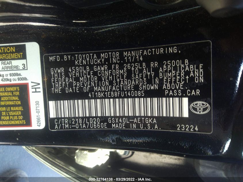 2015 TOYOTA AVALON LIMITED 4T1BK1EB8FU140085