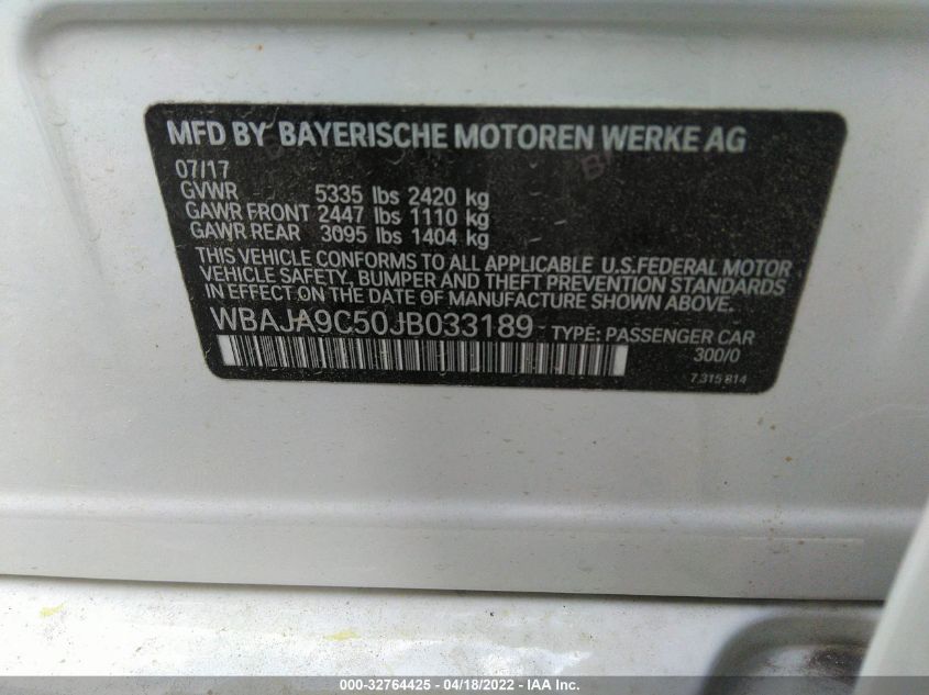 2018 BMW 5 SERIES 530E IPERFORMANCE WBAJA9C50JB033189